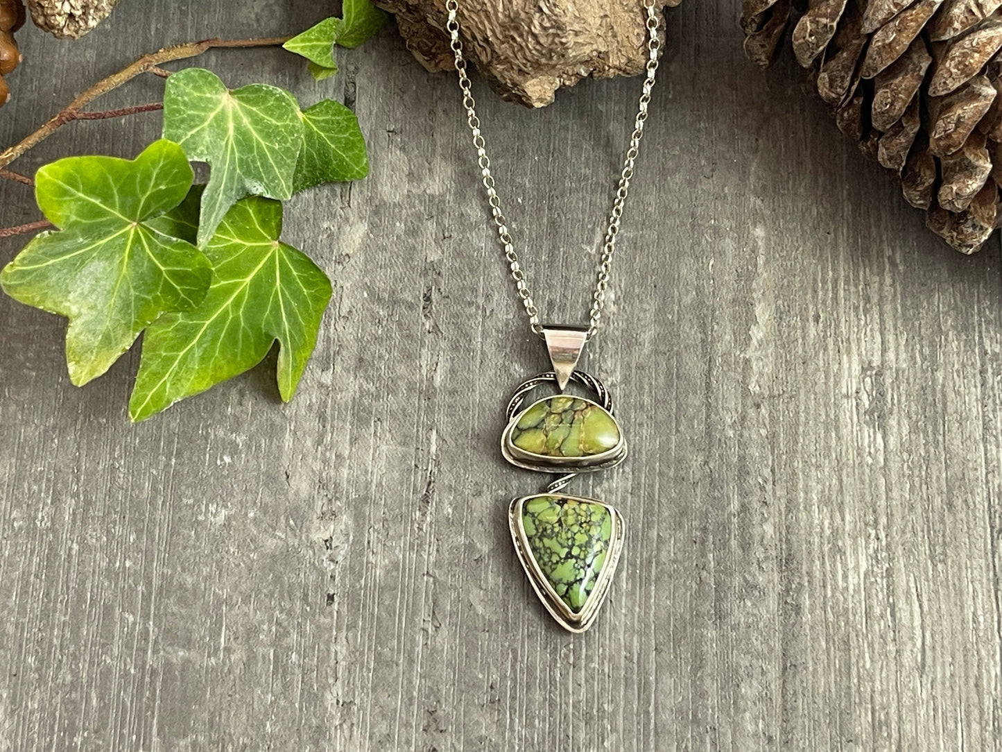 "Thread of Earth"- Treasure Mountain Turquoise Pendant- 2 Stones