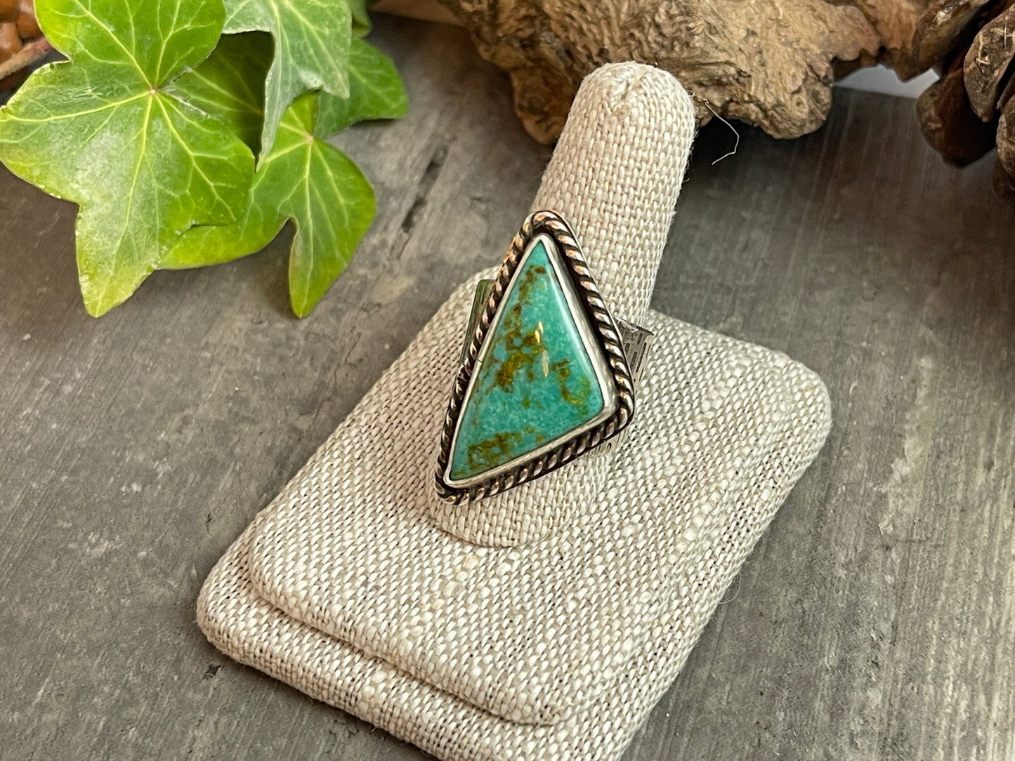 "Point of Power"- Bamboo mountain Turquoise Ring in Fine Sterling Silver