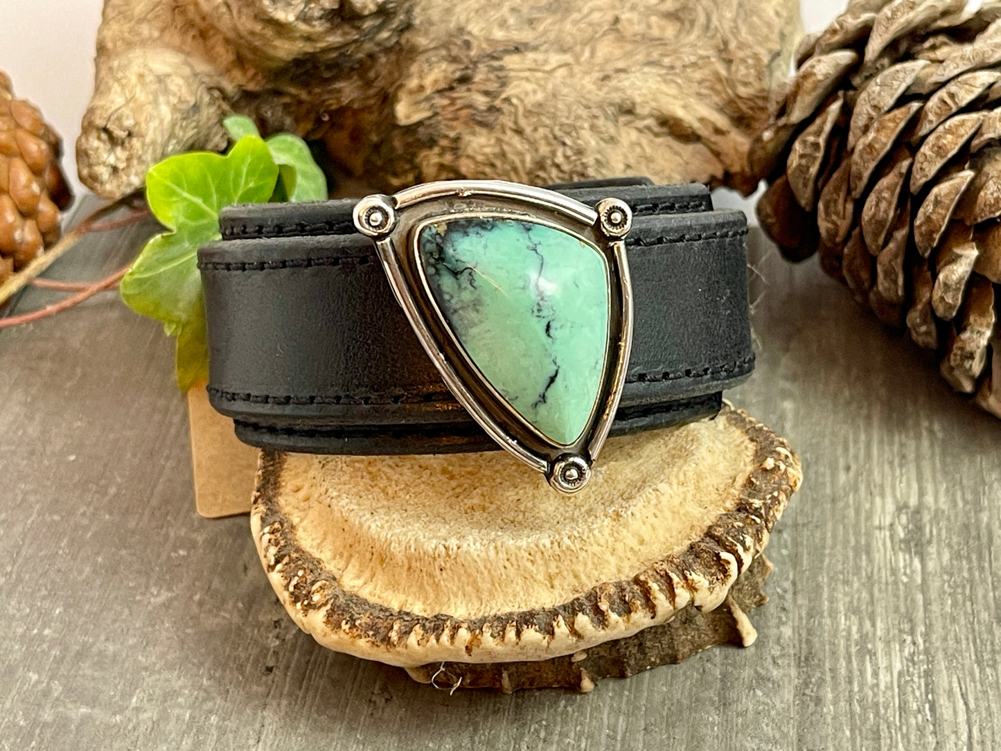 Leather Cuff- Snowville Variscite