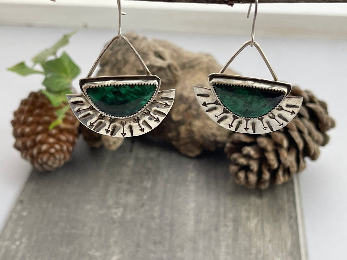 Chatoyant Malachite Earrings