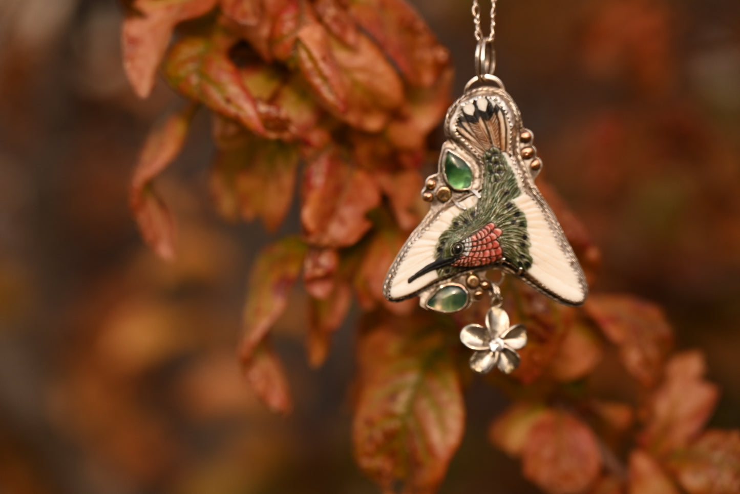 Wings of the Sacred Dawn | Sterling Plumeria with White Topaz Pendant