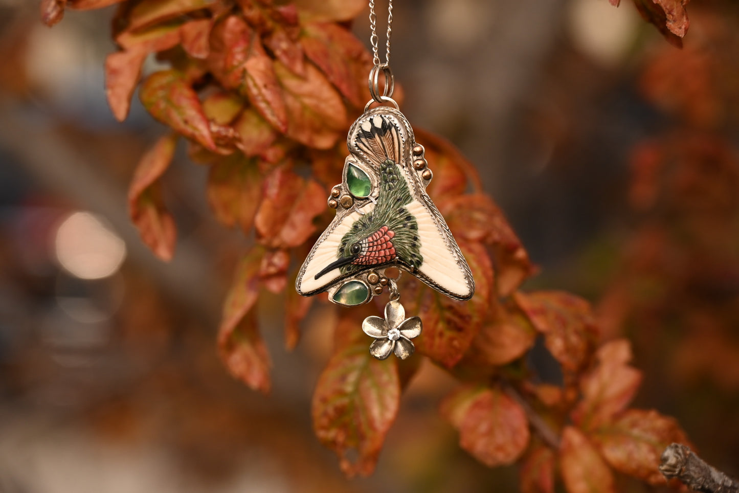 Wings of the Sacred Dawn | Sterling Plumeria with White Topaz Pendant