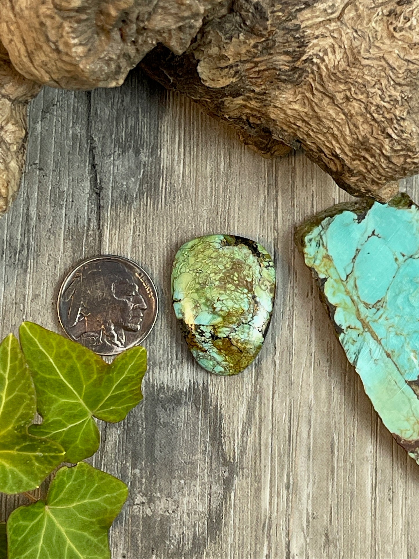 Shadow Box Ring- Webbed Bamboo Mountain Turquoise- 25 Carat