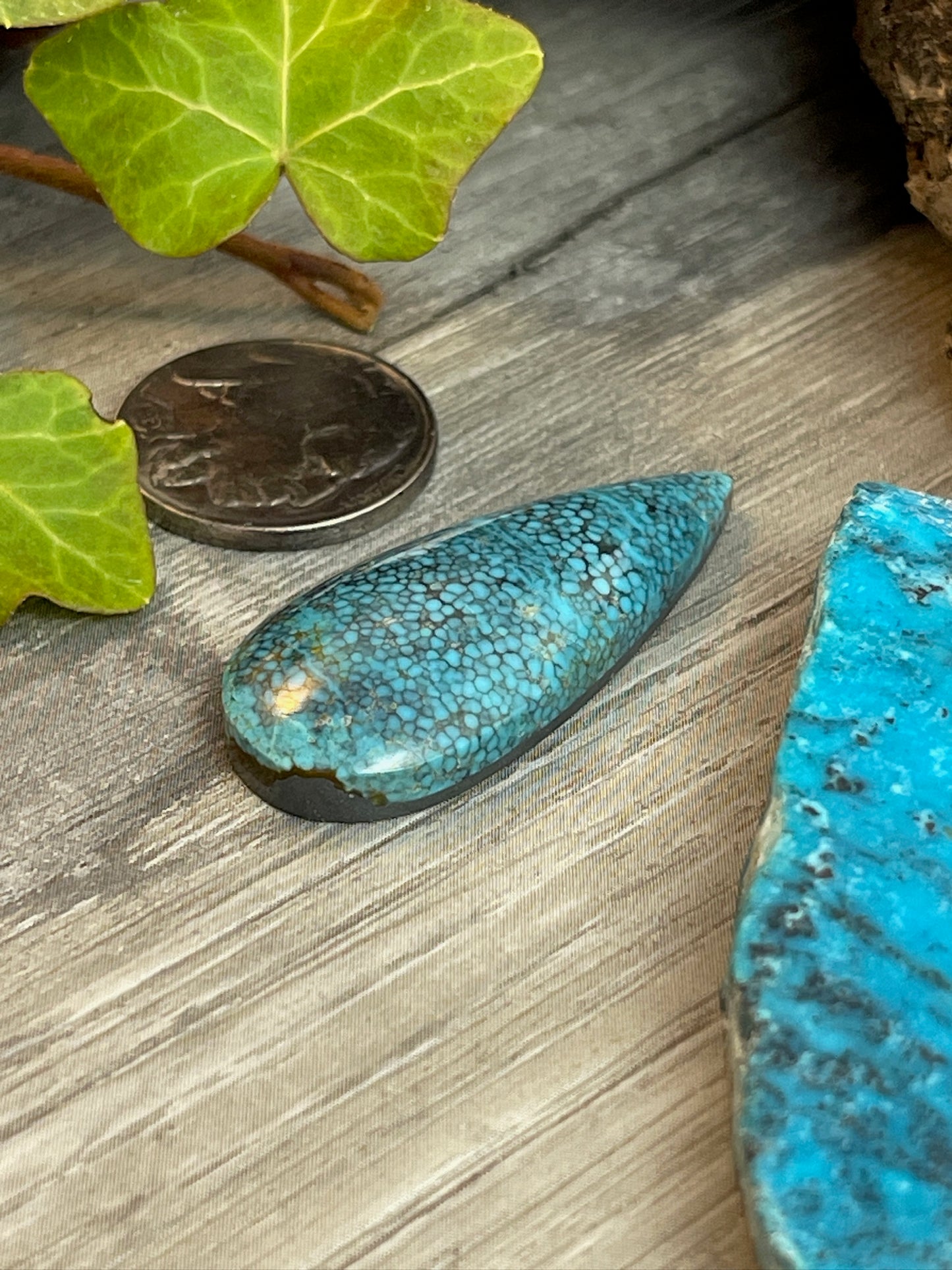 Crowned Teardrop- Webbed Stone Mountain Turquoise- 30 Carat