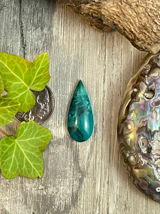 Crowned Teardrop- Gem Silica Chrysocolla- 12 Carat