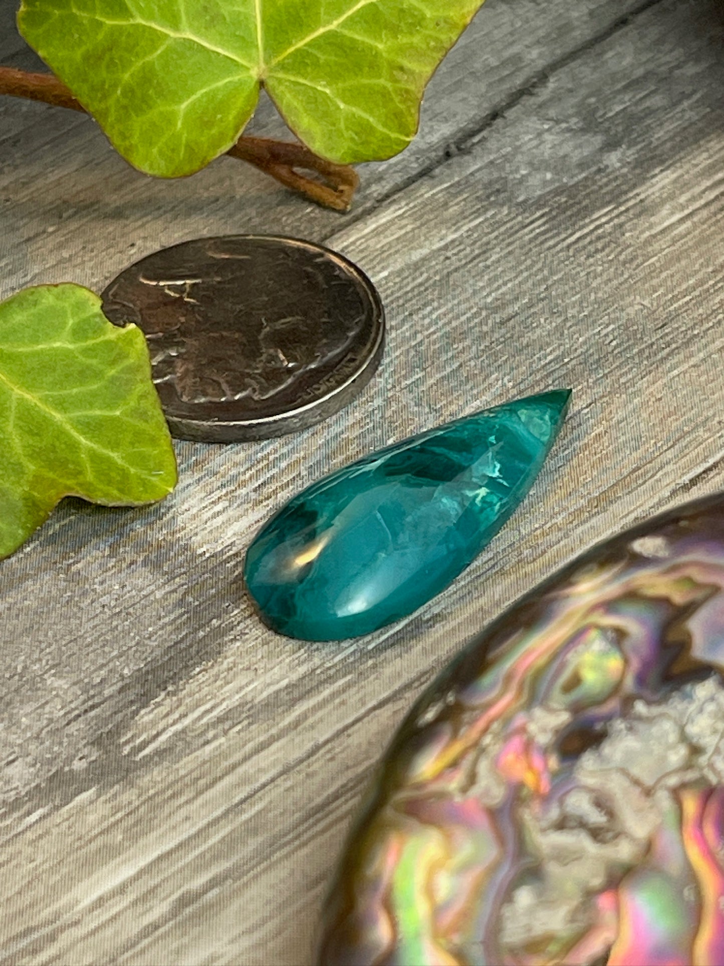 Crowned Teardrop- Gem Silica Chrysocolla- 12 Carat