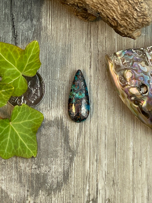 Crowned Teardrop- Copper Chrysocolla- 14 Carat