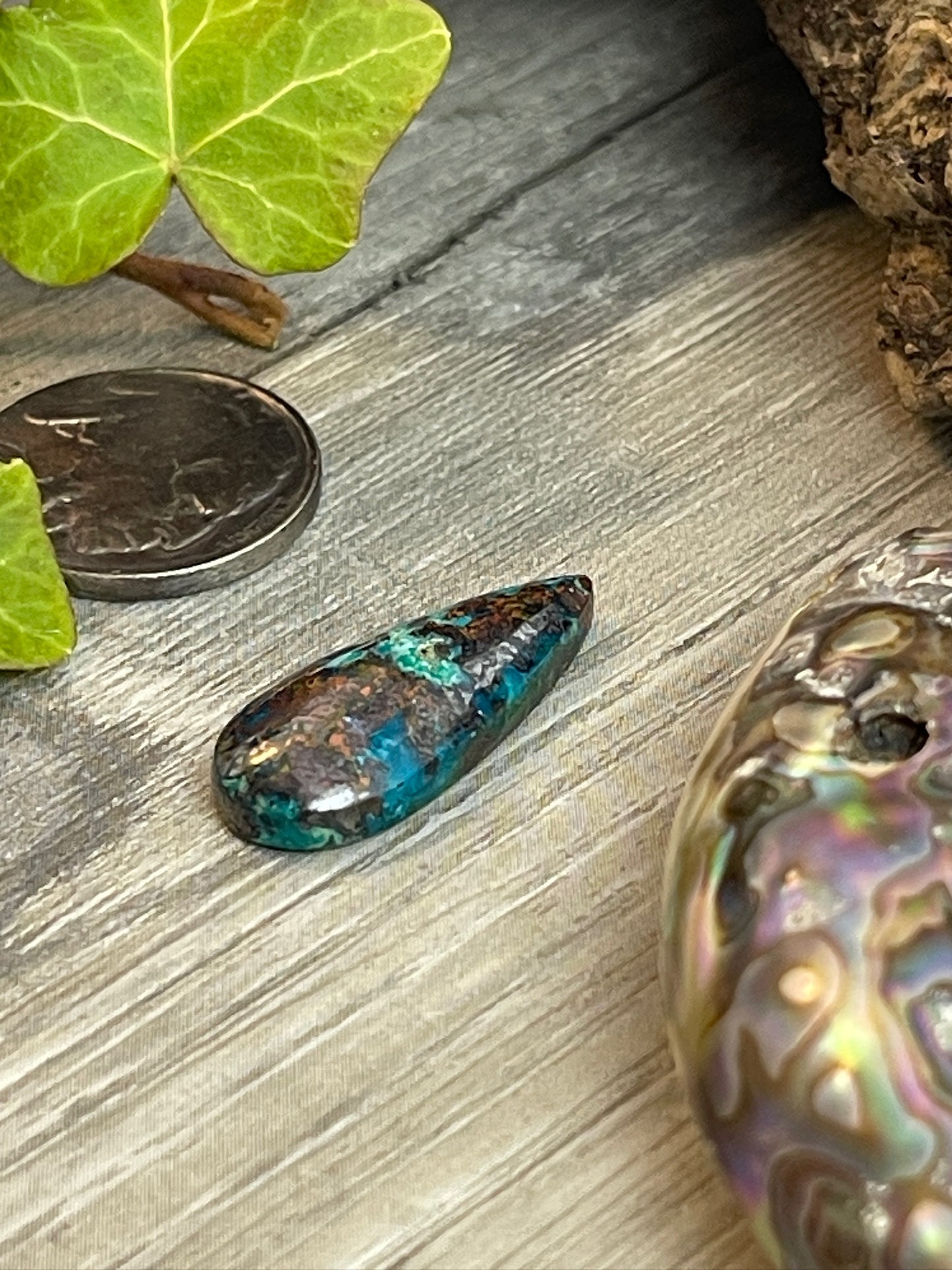 Crowned Teardrop- Copper Chrysocolla- 14 Carat