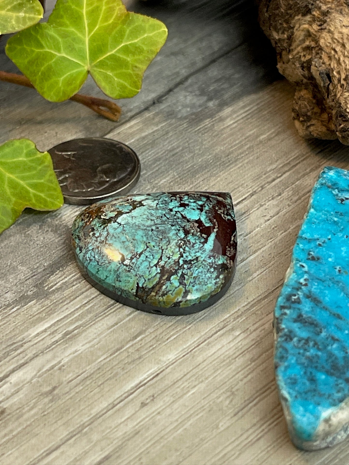 Chunky Boho- Red Web Bamboo Mountain Turquoise- 51 Carat