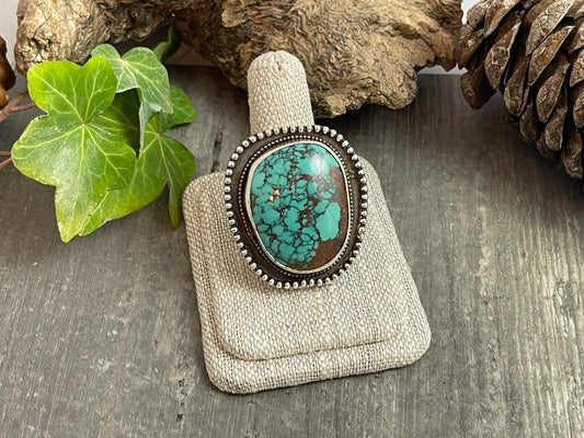 Red webbed Kingman Turquoise Shadow box ring