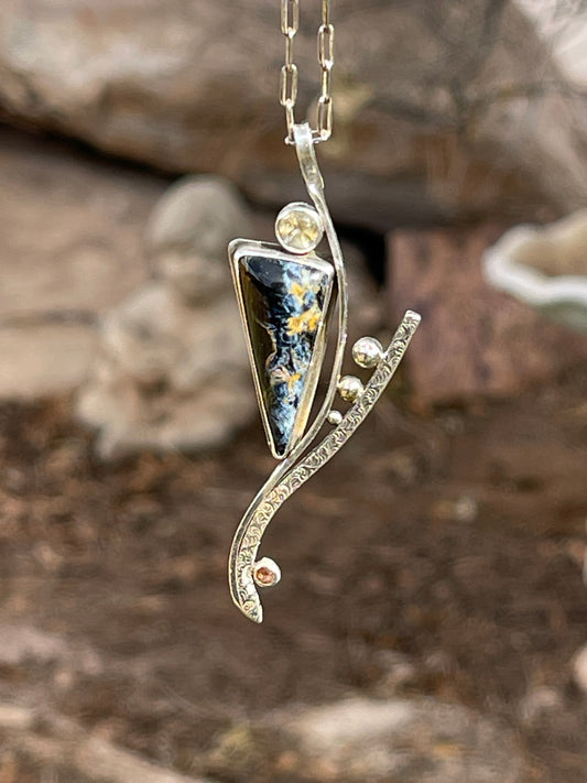 Petiersite Pendant with Citrine- "Fluidity"