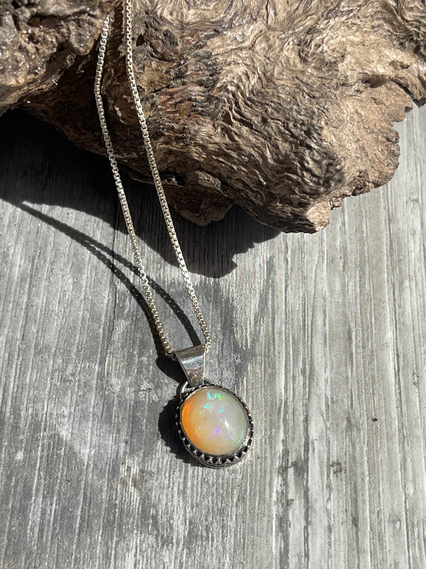 Ethiopian opal Pendant 18” sterling box chain