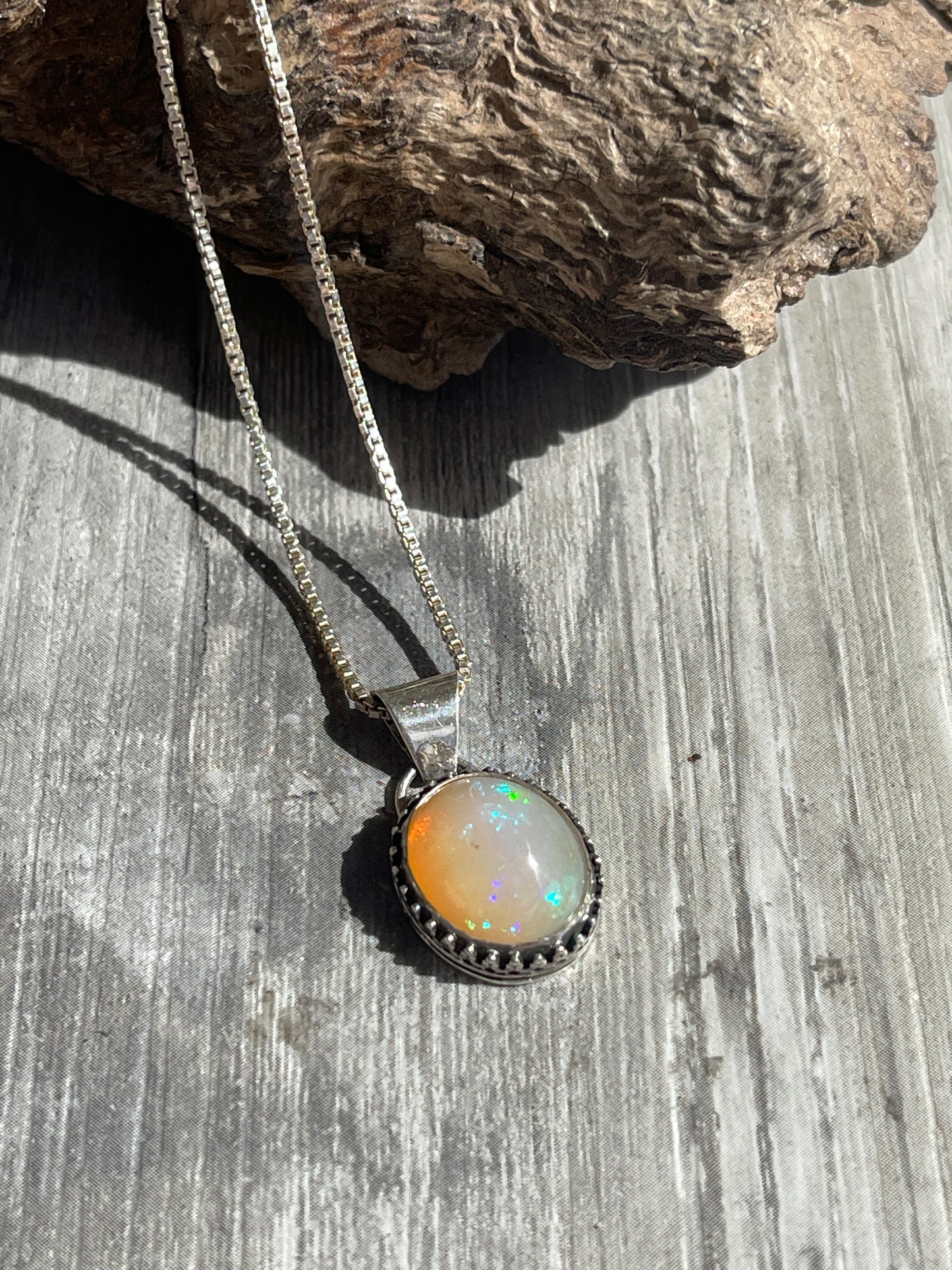 Ethiopian opal Pendant 18” sterling box chain