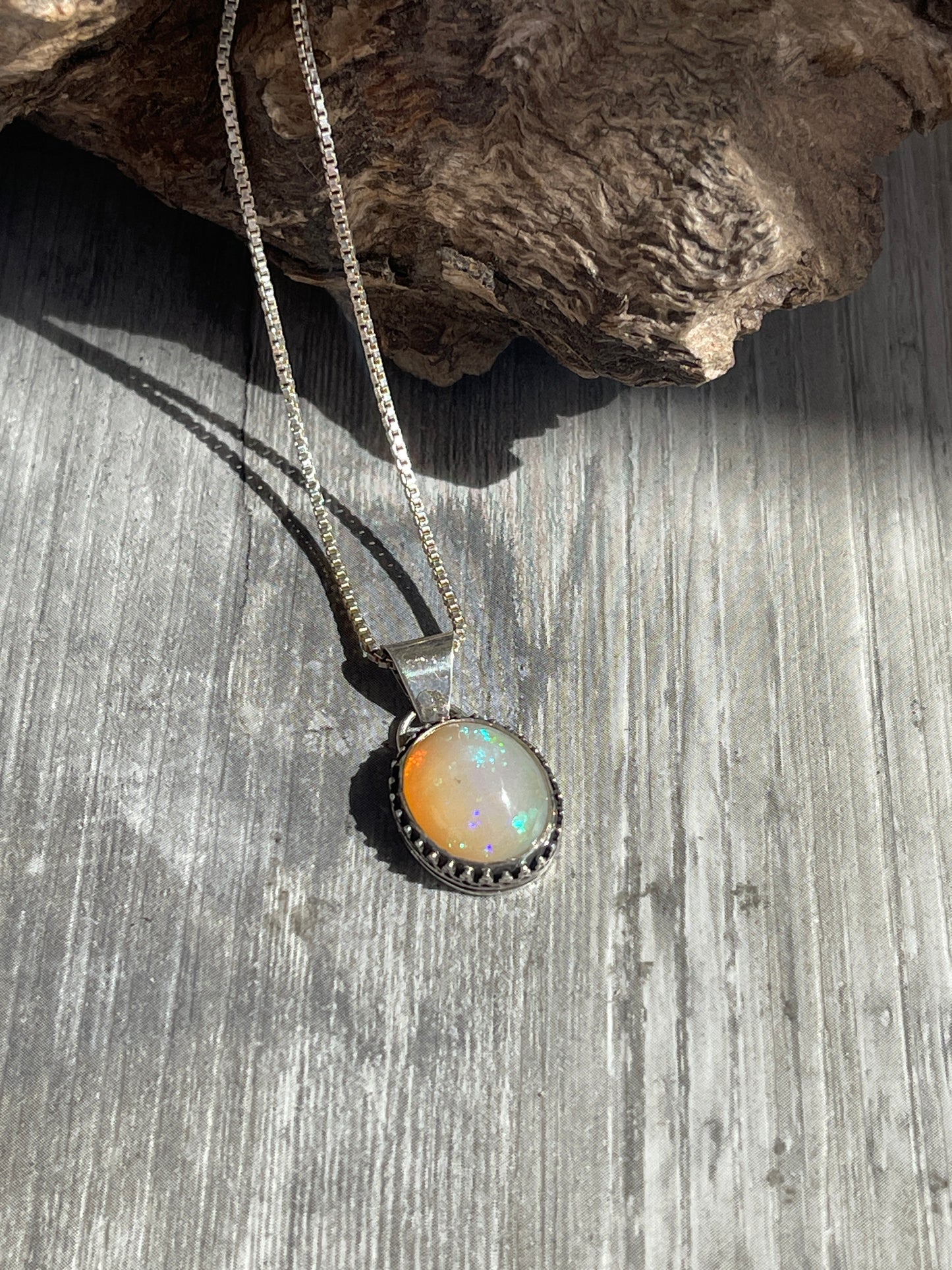 Ethiopian opal Pendant 18” sterling box chain